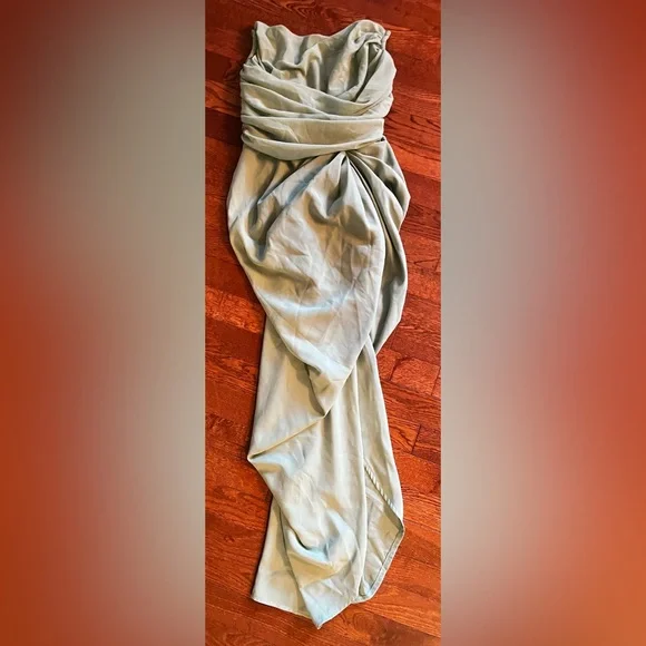 PrettyLittleThing Sage Green Draped Pencil Skirt - Picture 3 of 7